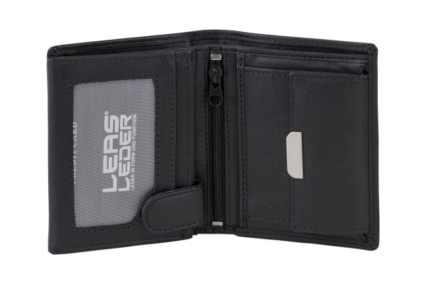 LEAS Mini Geldbörse mit Riegel extra dünn im Hochformat Echt-Leder, schwarz